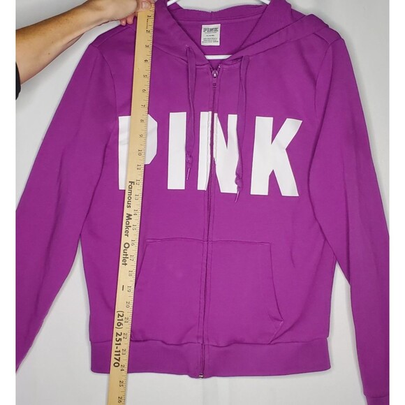 Pink Victorias Secret Fleece Tracksuit Hoodie Medium Purple Full Zip Pocket Logo - Picture 13 of 15